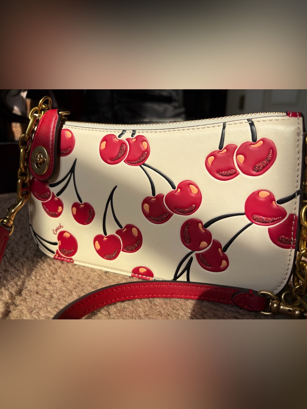 Coach Penn Shoulder Bag With Cherry Print In Leather/Gold/Chalk CCC47 - Picture 9 of 9